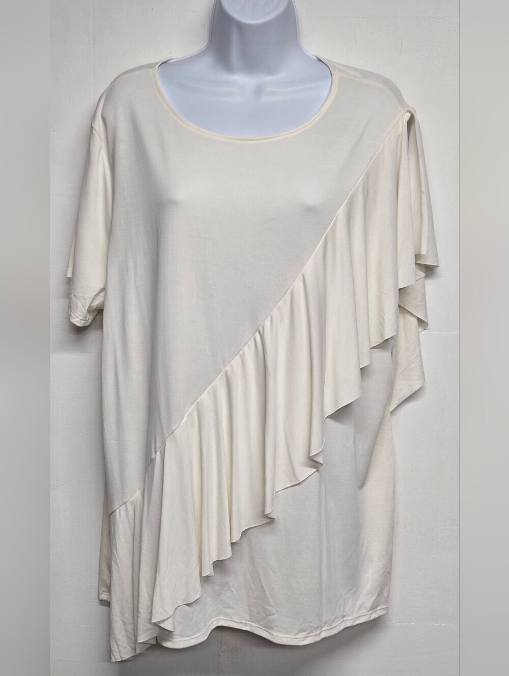 Time And Tru XXXL 22 Flowy Stretch Knit Top Short Split Sleeve Ruffle Ivory